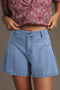 Pleated Patchwork Wide Leg Lightweight Denim Shorts